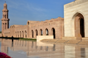 Scene of arcades and a minaret